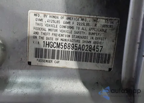 2005 Honda Accord 2.4 Ex z USA, uszkodzony, nr VIN 1HGCM56895A028457